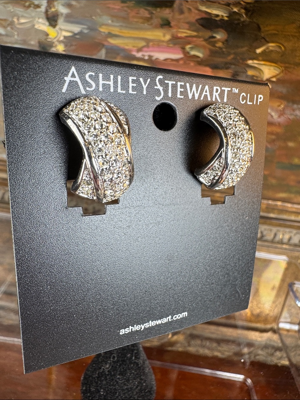 0715-Ashley‎ Stewart Silver Pave Clip-On Earrings